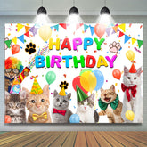 Niedlich Katzen Und Luftballons Flagge Glücklich Geburtstag Hintergrund